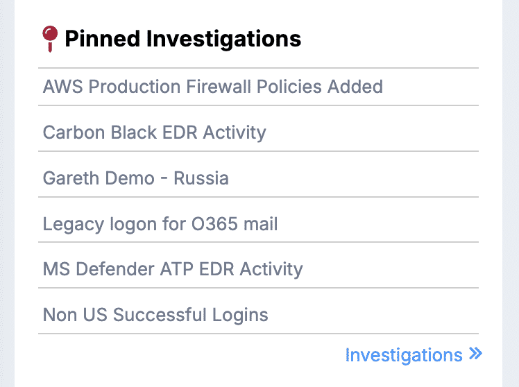 The Pinned Investigations section