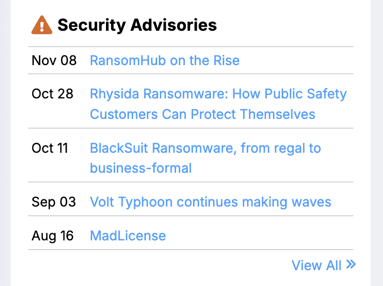 The Security Advisories section