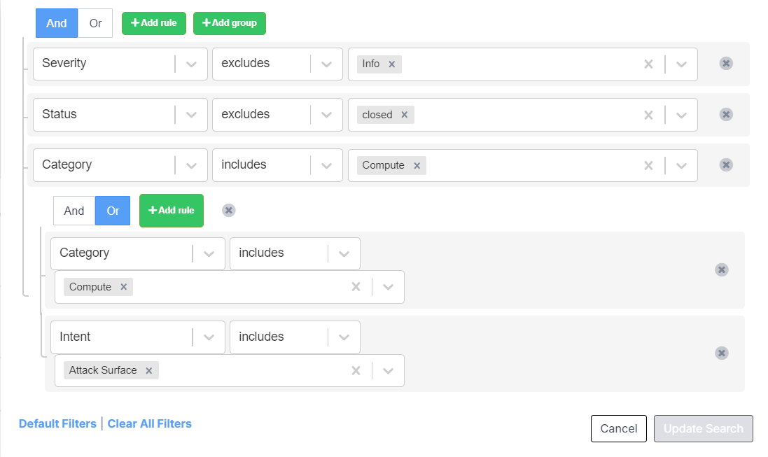 A complex Edit Filters window