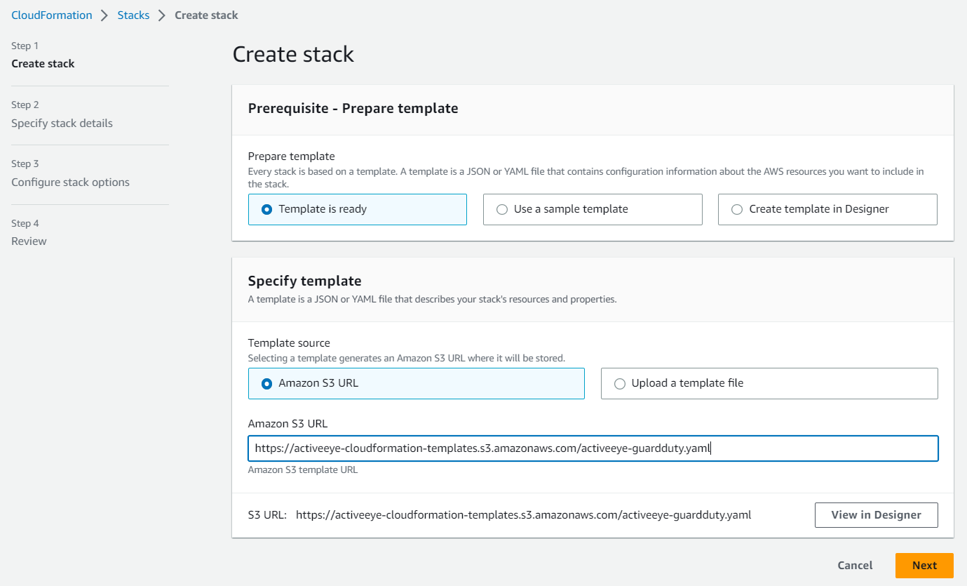 The Create stack page