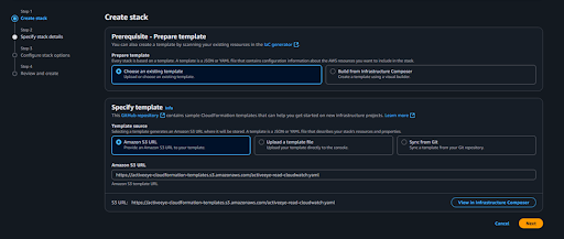 The Create Stack page