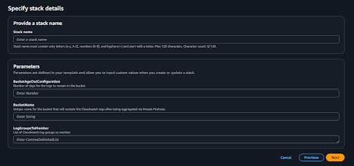 The Specify Stack Details page