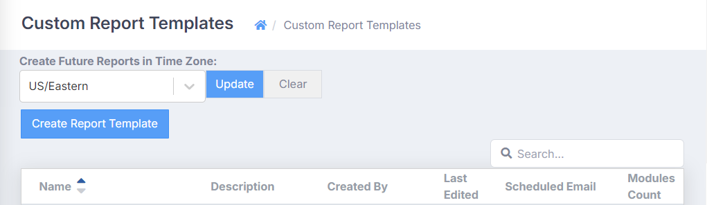 The Custom Report Templates page