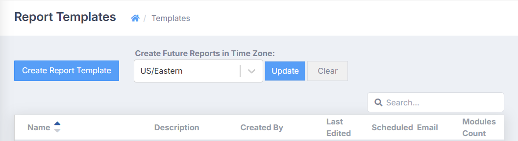 The Report Templates page